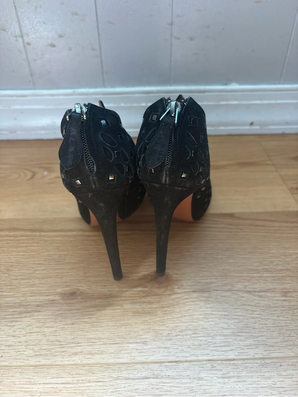 Alaia Black Studded Cutout Women's Suede Ankle Booties